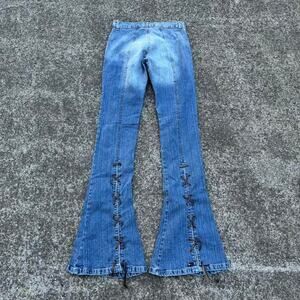 Vitamin Lace Up Washed Blue Flared Jeans Size 26x32 Streetwear Denim Pants